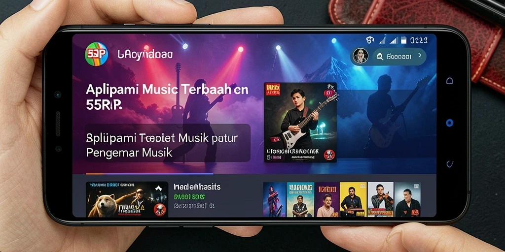 Tampilan utama 55RP menampilkan berbagai pilihan lagu dan fitur menarik.