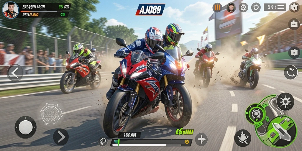 Gameplay balap motor yang seru dan mendebarkan di AJO89.
