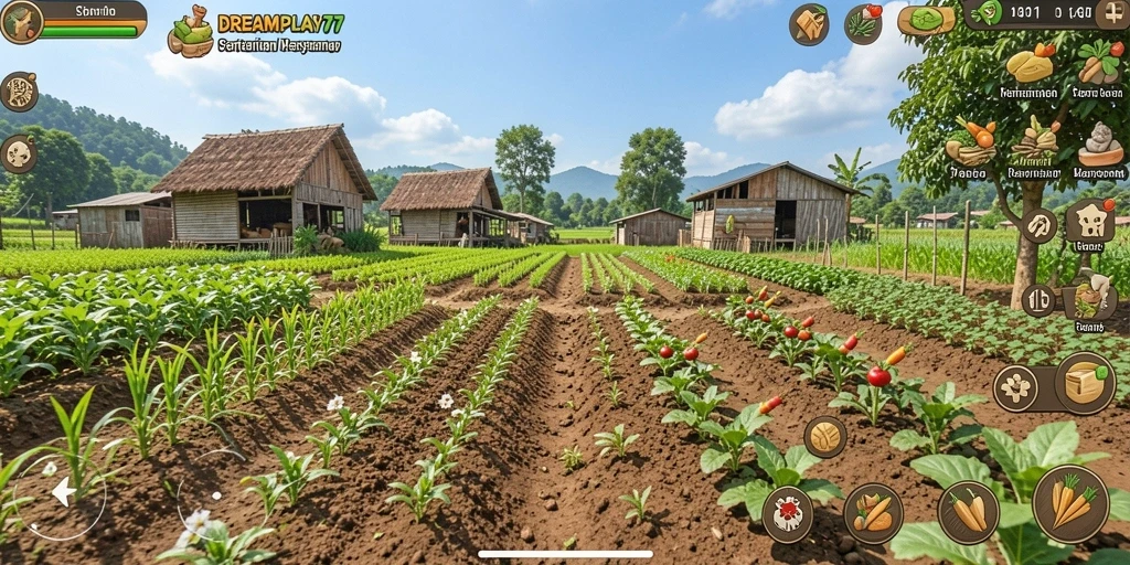 Menampilkan gameplay seru pertanian di DREAMPLAY77.