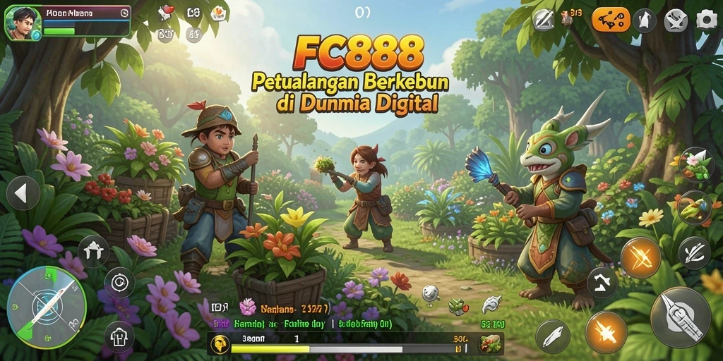 Tampilan gameplay FC888 yang menarik dan berkebun seru.