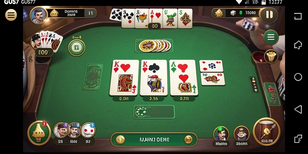 Screenshot gameplay GUS77 yang menunjukkan suasana bermain domino yang seru.