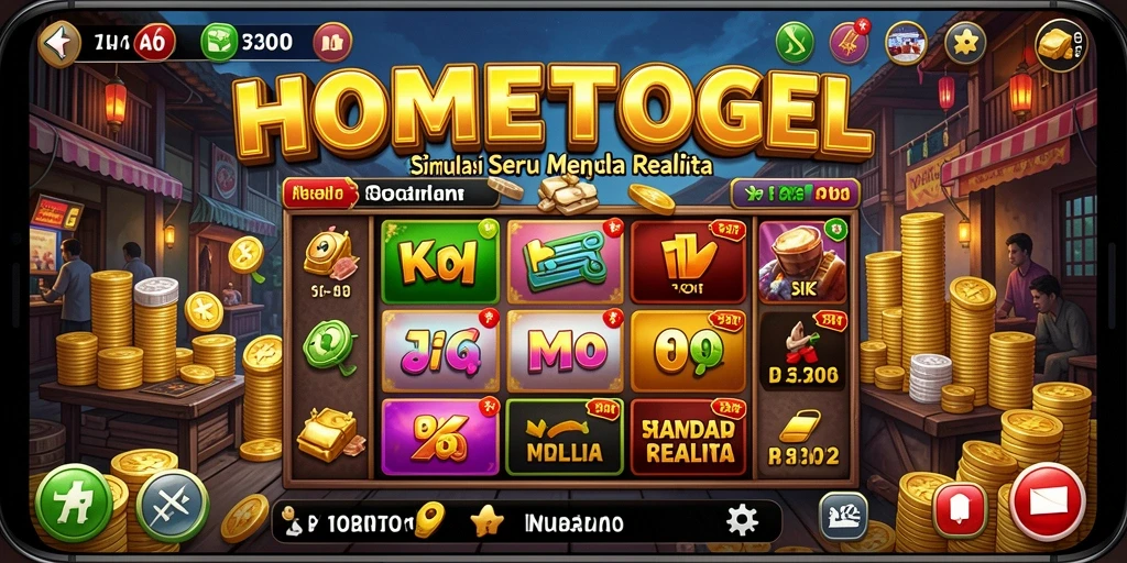 Tangkapan layar gameplay HOMETOGEL menampilkan simulasi interaktif yang menarik.