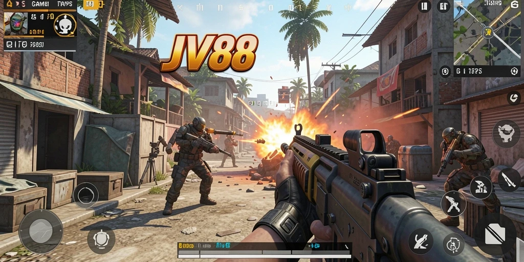 Tampilan gameplay JV88 yang seru dan mendebarkan dalam pertempuran TPS.