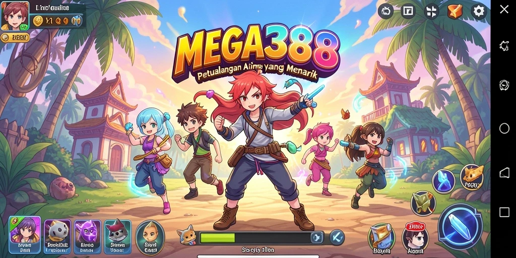 Tampilan gameplay <strong>MEGA388</strong> dengan karakter anime yang dinamis.