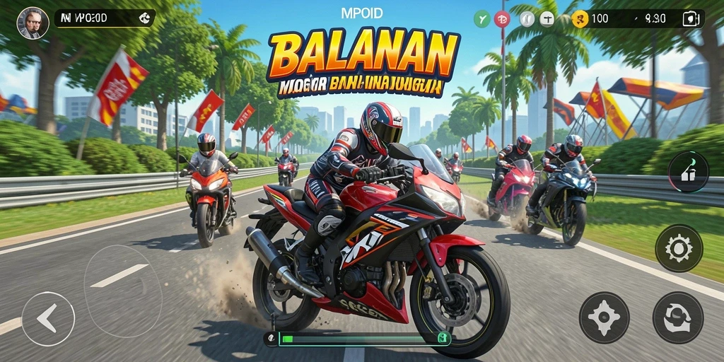 Gameplay seru dengan balapan motor yang mendebarkan.