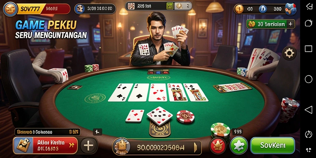 Tampilan gameplay poker yang menegangkan di SOV777.