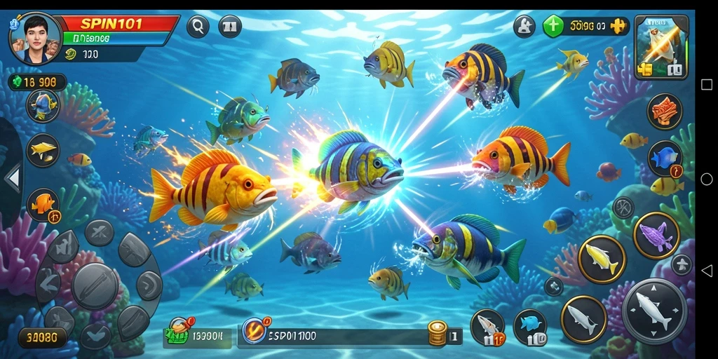 Tampilan menarik dari gameplay SPIN101 saat menangkap ikan.