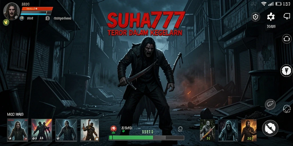 Tampilan gameplay SUHU777 dengan nuansa horor yang mencekam.